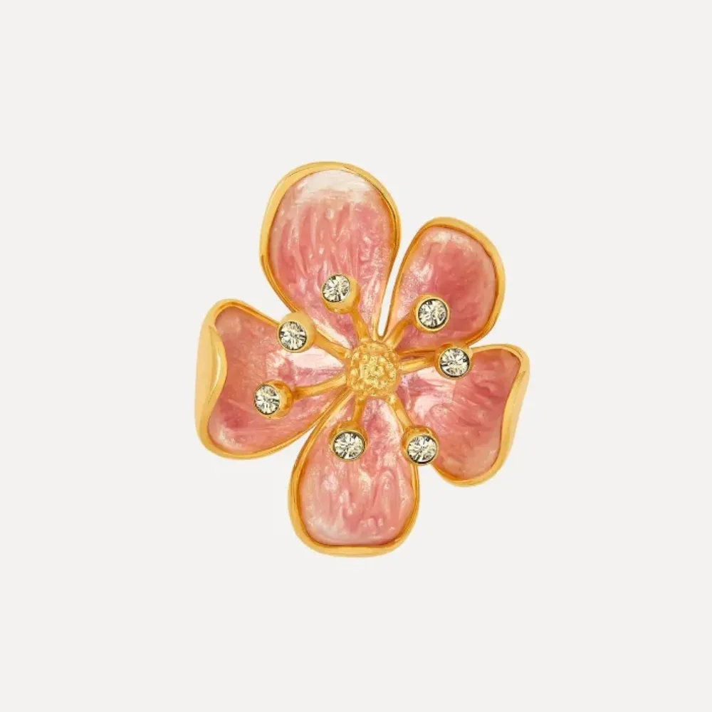 

Os Fashion Jewelry Vintage Brass Enamel Sakura Flower Brooch for Women Birthday Gifts, Unique Gift