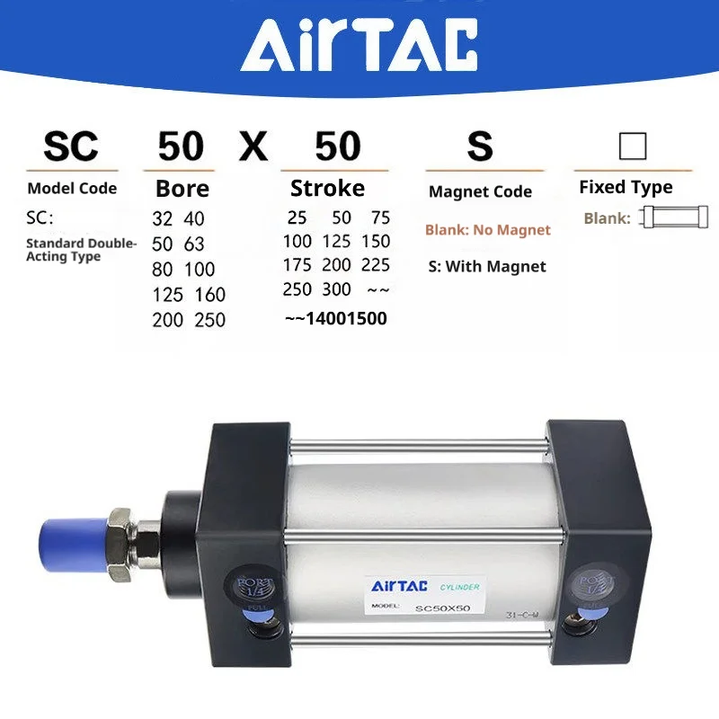 SC50 Pneumatic Cylinder - High-Strength Aluminum Alloy 50mm Bore Pneumatic Actuator for Packaging-AirTac