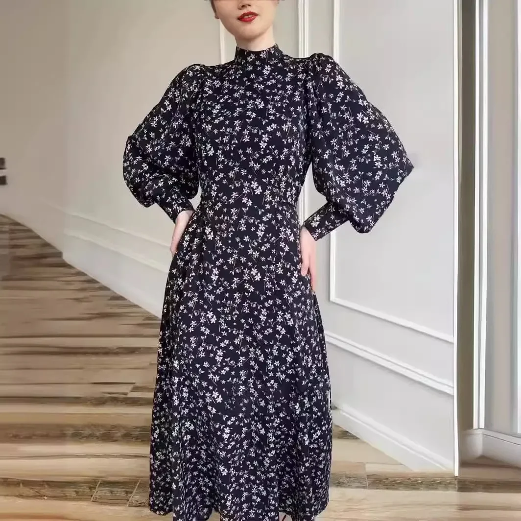 Elegant and Chic Print Party Dresses Spring Autumn 2024 Women Slim Long Sleeve O-Neck Long Maxi Dress Ladies Classy Clothes