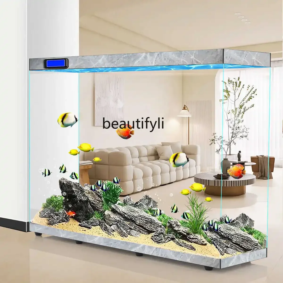 Partition screen ultra-white glass living room fish tank large and medium-sized floor-to-ceiling viewing rectangular aquarium