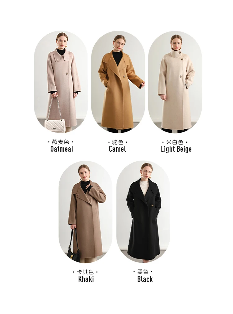 Pure Wool Trench Coat 100% Woolen Overcoat Dense Fabric New Women Turn-down Collar Handmade Long Coat Winter Jacket #20