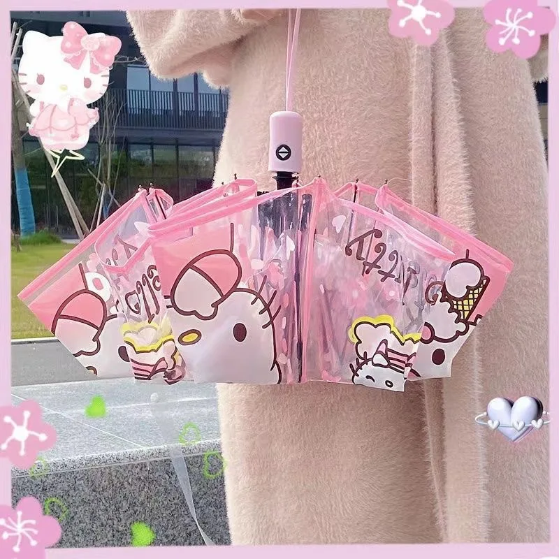 

Kawaii Anime Hello Kitty Sanrioed Umbrella Cinnamoroll Fold Printing Girl Children Sun Protection Ultraviolet Light Portable