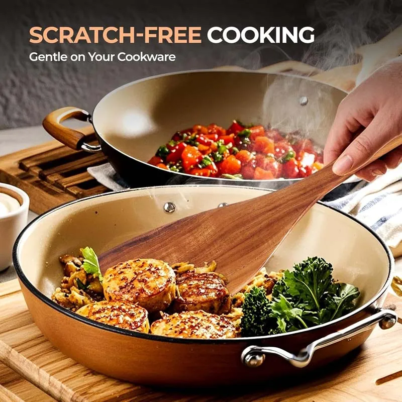 مجموعة أدوات المطبخ الخشبية المكونة من 5 قطع - للمنزل/المطعم، خالية من الرائحة، ومقاومة للحرارة والعفش