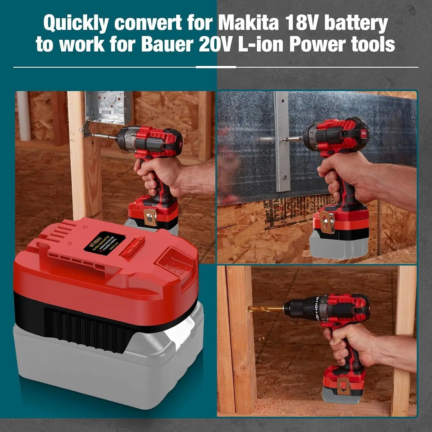 Adapter for Bauer 20v Tools Used for Makita 18v Li-ion Battery Converter for makita to for Bauer Battery Adapter