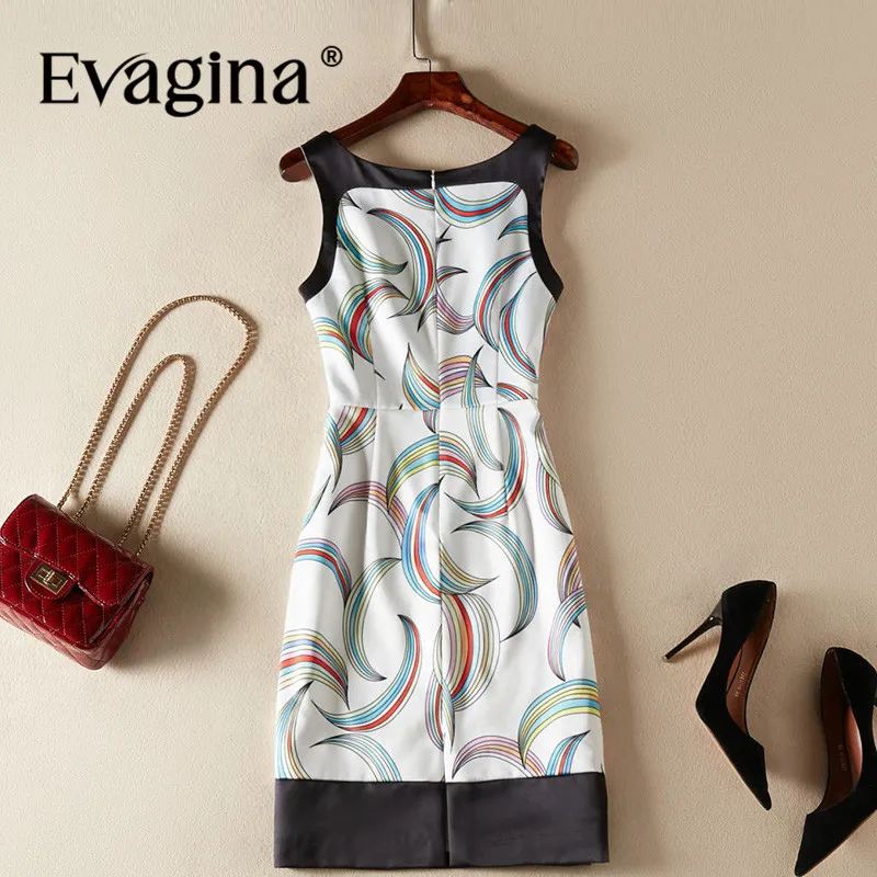 Evagina Fashion Design Spring Summer Women's Square-Neck Sleeveless Print Spaghetti Strap Streetwear Ivory White Mini Dresses