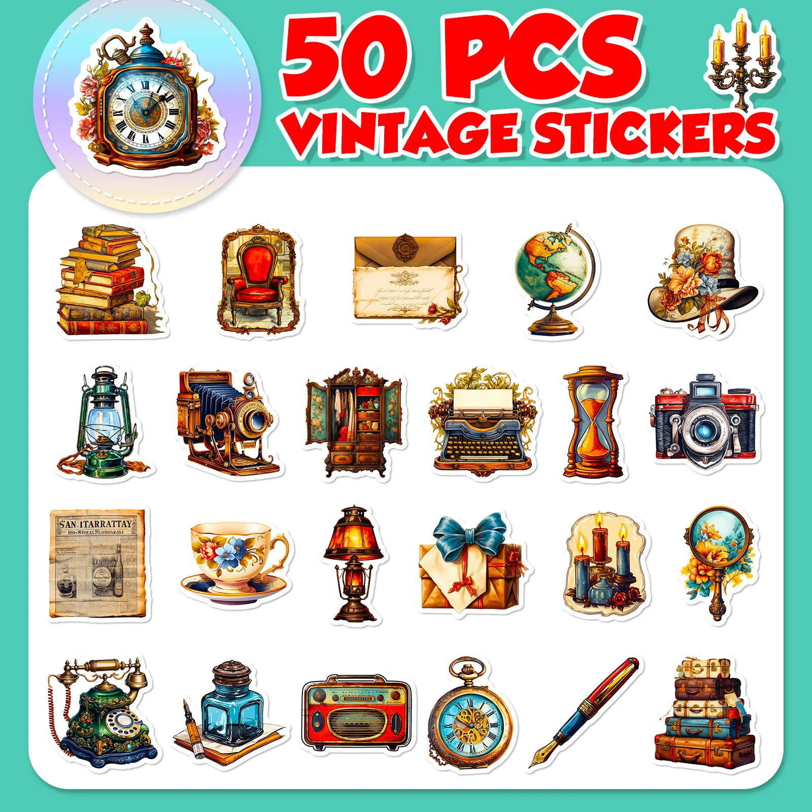 10/25/50pcs Vintage Old Things Stickers Poster for DIY Stationery Suitcase Water Bottle Phone Laptop Skateboard Scrapbooking