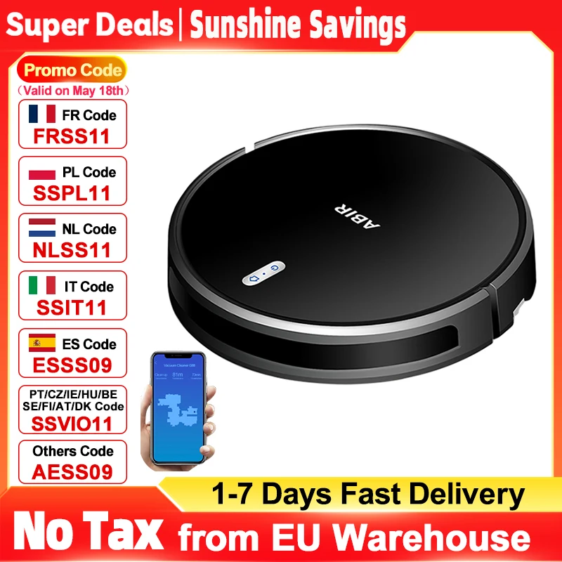 Aspirateur robot ABIR G20S, Navigation sur carte IA, partition super intelligente, avec mémoire,app WiFi,aspiration 6000Pa,nettoyage humide intelligent, désinfection, fonctionne avec Alexa et Google
