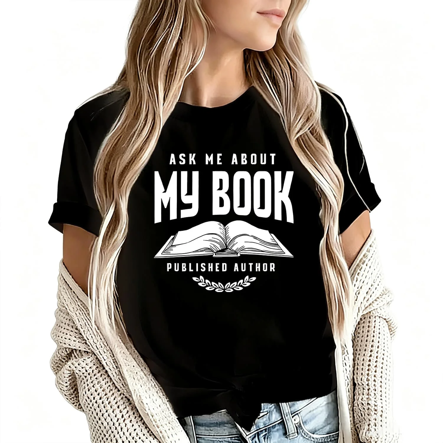 Ask Me about My Book Women's T-Shirt 100% Cotton Funny Graphic Short Sleeve Tee Novelty Shirt Casual Crew Neck Top S-5Xl