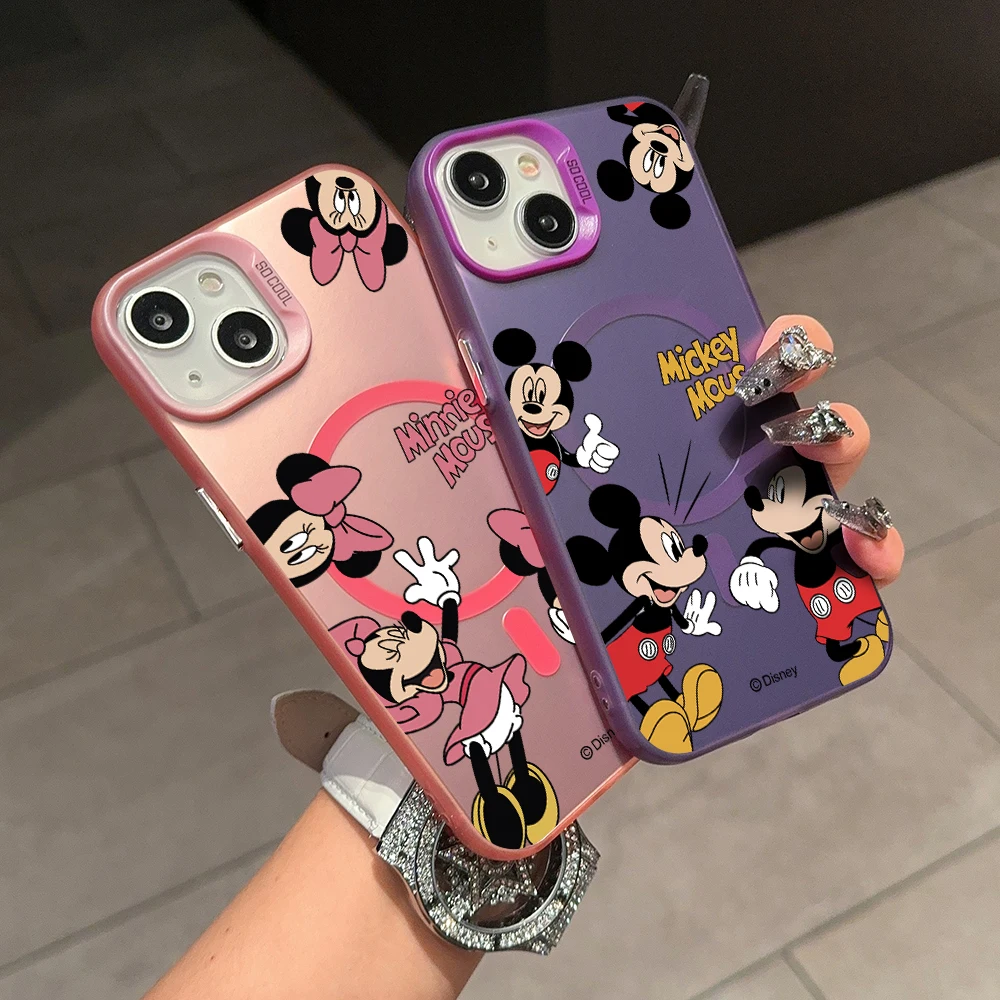 Disneys cute Mickeys Minnies couple Magsafe Magnetic Case for iPhone 11 12 13 14 15 16 Pro Max Plus Soft Silver Plated Anti Fall