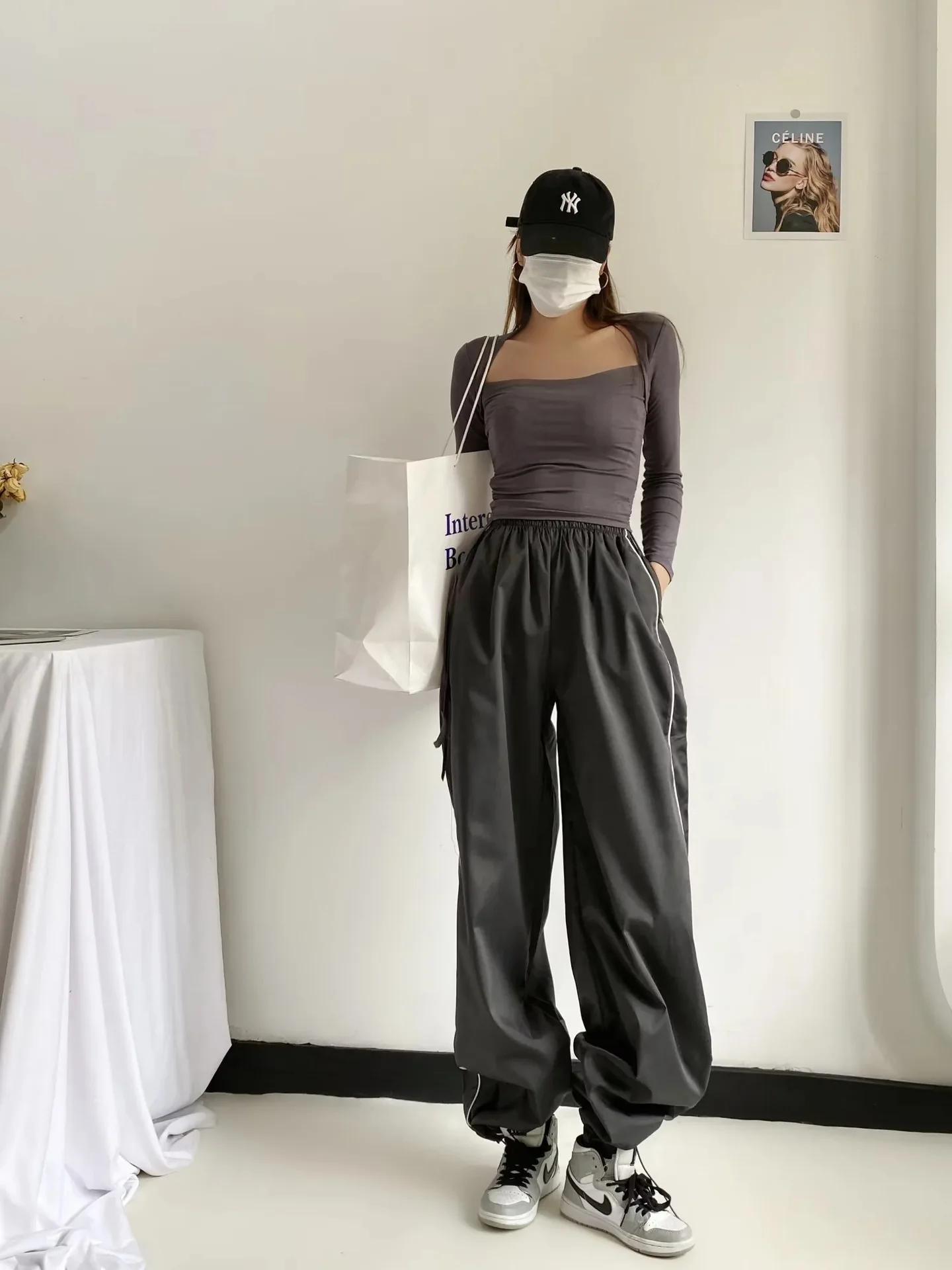 Pantalon ample décontracté pour femmes, Streetwear, couleur unie, taille haute, Y2k, mode, Baggy, Sport, printemps, été