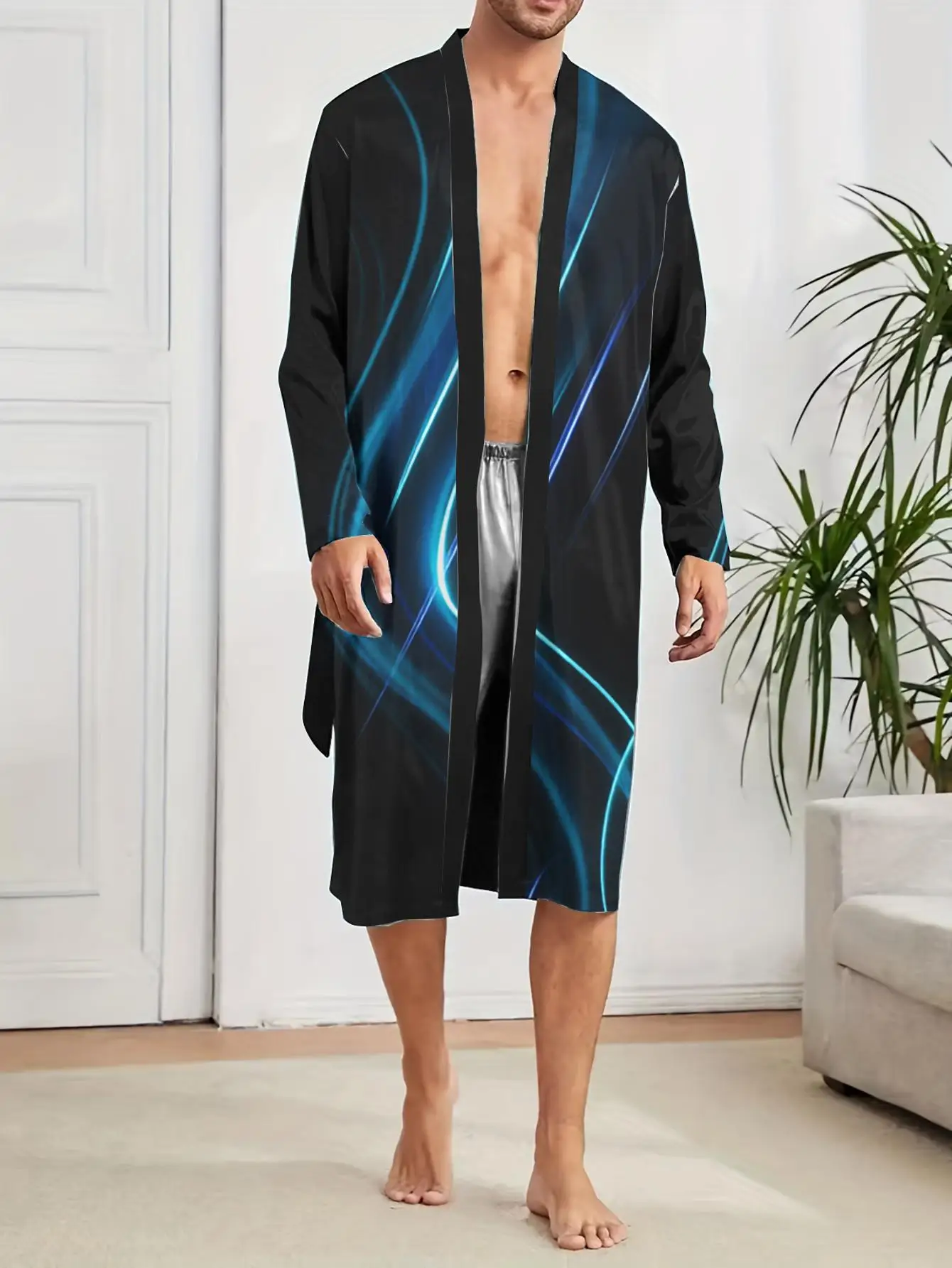 

1pc Men's Robes 2026 Spring/Summer Nightie for Men 3D Printed Robe Polyester Graphic Robe for Man Dressing Gown Men's Bathrobe