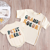 Big Sister Little Brother French Print Shirts Retro Sibling Matching Clothes Kids Short Sleeve T-shirt Baby Large Bubbles Romper