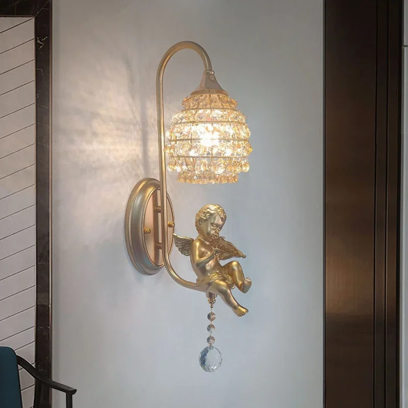 

Cute Nordic Angel Crystal Wall Lamp Bedhead Warm Light Living Room Bedroom Children's Room Decoration Cartoon Character