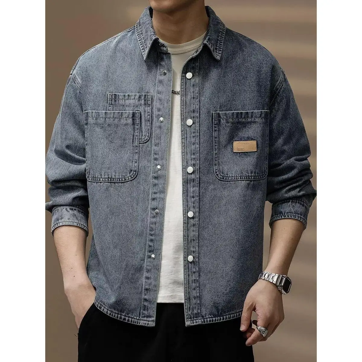 

Классическая американская мужская джинсовая куртка оверсайз из плотного денима, свободного кроя, повседневная, для работы, трендовая, весенняя, брендовая
