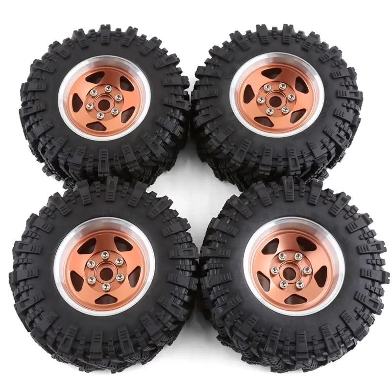 ABUM-4Pcs 98Mm Metal 1.9Inch Beadlock Wheel Rim Rubber Tire Set For 1/10 RC Crawler Car TRX4 D90 Axial SCX10 II III