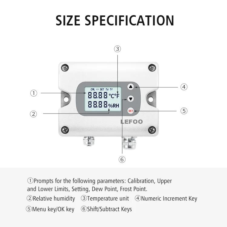 LEFOO Industrial Alta Temperatura e Umidade Sensor, Display LCD, IP65, PT1000, CE