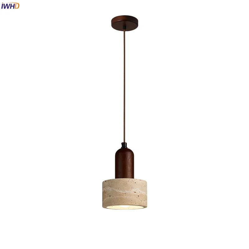 

IWHD Nordic Modern LED Pendant Lights Fixture Living Room Decoration Bedroom Kitchen Bar Yellow Travertine Hanging Lamp Lighting