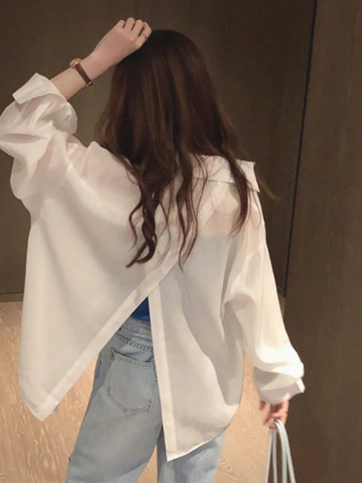 Blanc soie femmes irt 2023 nouvel été mince conception Ba fendu crème solaire manteau coréen Sle Long Sve longueur régulière Straig...