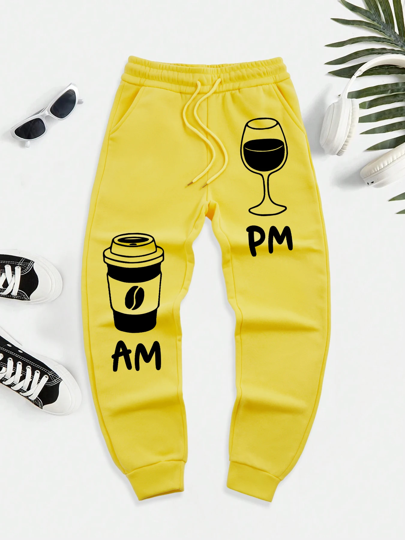 

Брюки с принтом утреннего кофе и послеобеденного вина, мужские осенние брюки с карманами, модные мягкие длинные брюки для бега, 10-цветные спортивные штаны