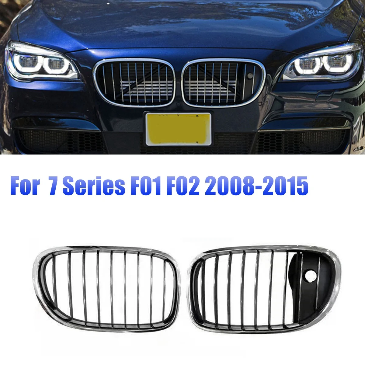 1Pair Front Radiator Kidney Grille 51137295299 51137295300 for BMW 7 Series F01 F02 2008-2015 Mid-Net Grill Trim Cover