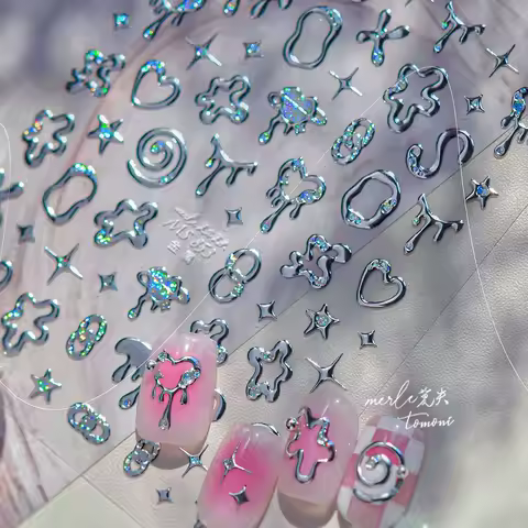 Geometric Lines Star Love Heart Chain Silver Gold Lava Letter Flower Growth Ring Number 5D DIY Nail Art Stickers Manicure Decals