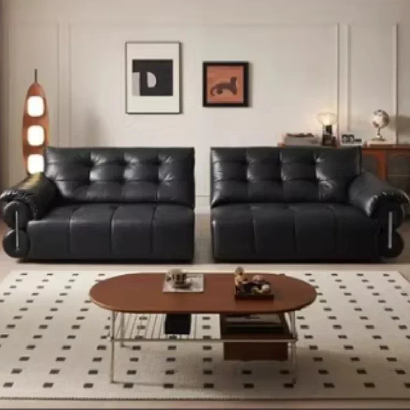 نمط القرون الوسطى بقرة سوداء كبيرة نمط الرجعية الطبقة الأولى أريكة جلد البقر غرفة المعيشة صف مستقيم أريكة جلدية سوداء الاقسام الأريكة #4