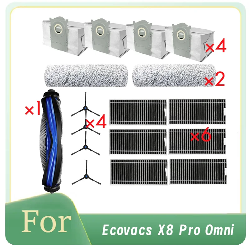 

Stable-17 Pcs For Ecovacs X8 Pro Omni Robot Vacuum Main Side Brush Mop Filter Dust Bags Ultra Durable Accessories