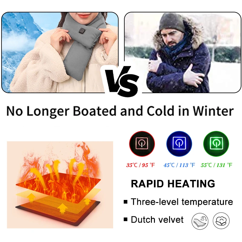 D2 Winter Heating Scarf For Women Men 3 Gear Adjustable Washable USB Outdoor Keep Warm Electric Heated Scarves Shawl Neck Unisex