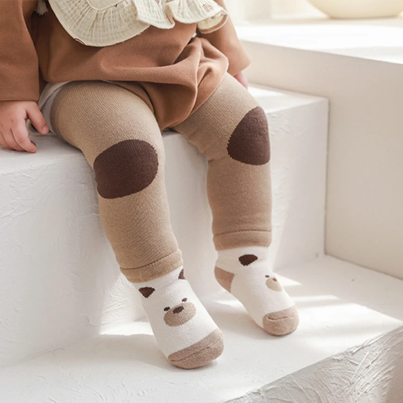 Cute Cartoon Baby Girls Boys Toddlers Leg Warmer Cotton Non Slip Floor Walking Socks Set Kids Winter Warm Stocking Leggings