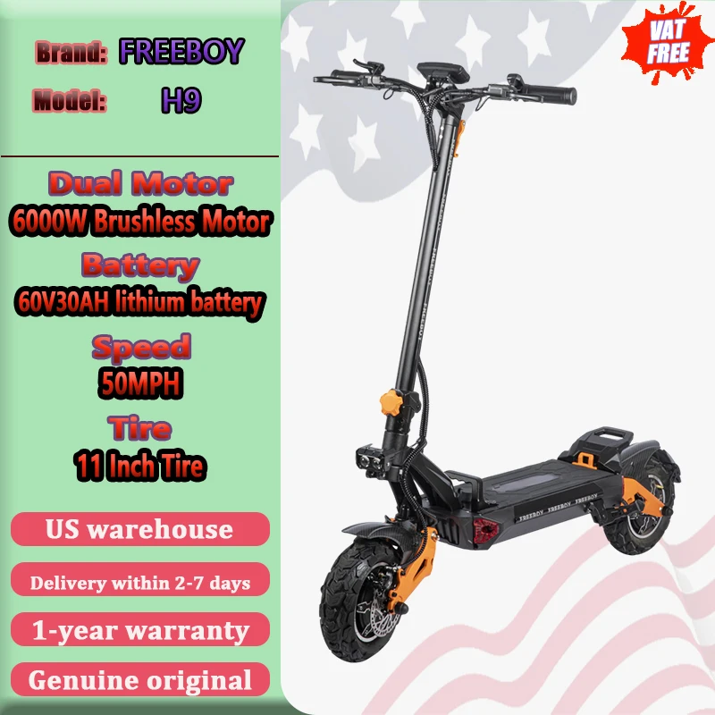 

FREEBOY H9 Electric Scooter 6000W Dual Motor 60V30AH Adult All-terrain Off-road Commuter E-Scooter 50 MPH 1-Year Warranty