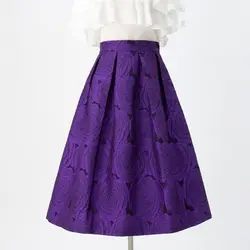 Embroidered Rose High Waist Women's Summer Puff Skirt Purple Medium Long Skirt Cover Cross Retro French Cover Meat and Look Thin