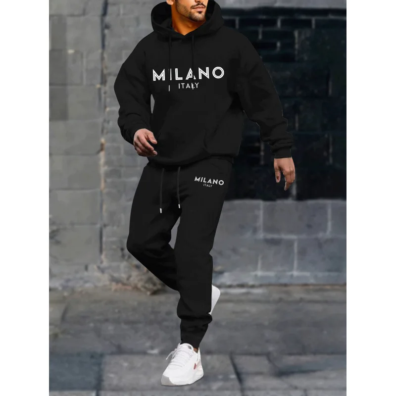 

Fleece Lined Hoodie Set Men's Casual Straight Leg Pants Comfortable Breathable Streetwear Spring Season Neutral Gender