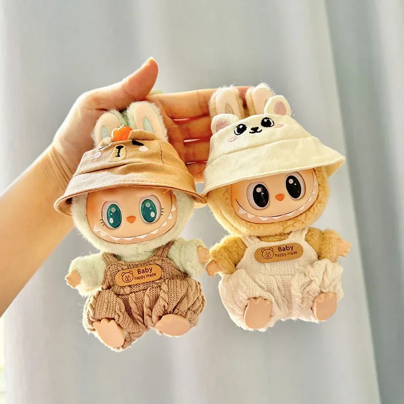

17cm Mini Plush Doll'S Clothes Labubu I II Idol Dolls Sitting Party Cute Hat Bib Pants Clothing Accessories For Korea Kpop Exo