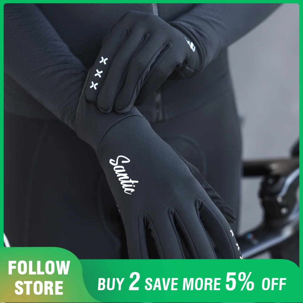 

Santic мужские велосипедные перчатки зимние термофлисовые перчатки с длинными пальцами теплые ветрозащитные противоударные перчатки с сенсорным экраном для мотоцикла MTB