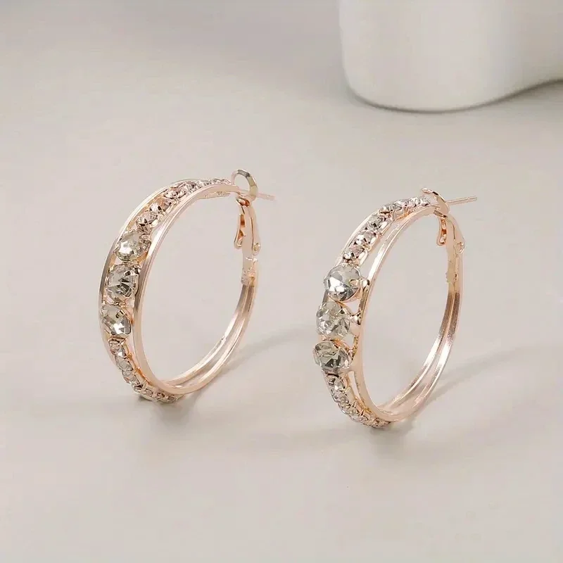 Gioielli femminili di moda orecchini pendenti a cerchio con pietre di zirconi bianchi Color oro argento per orecchini da sposa da donna regalo per feste