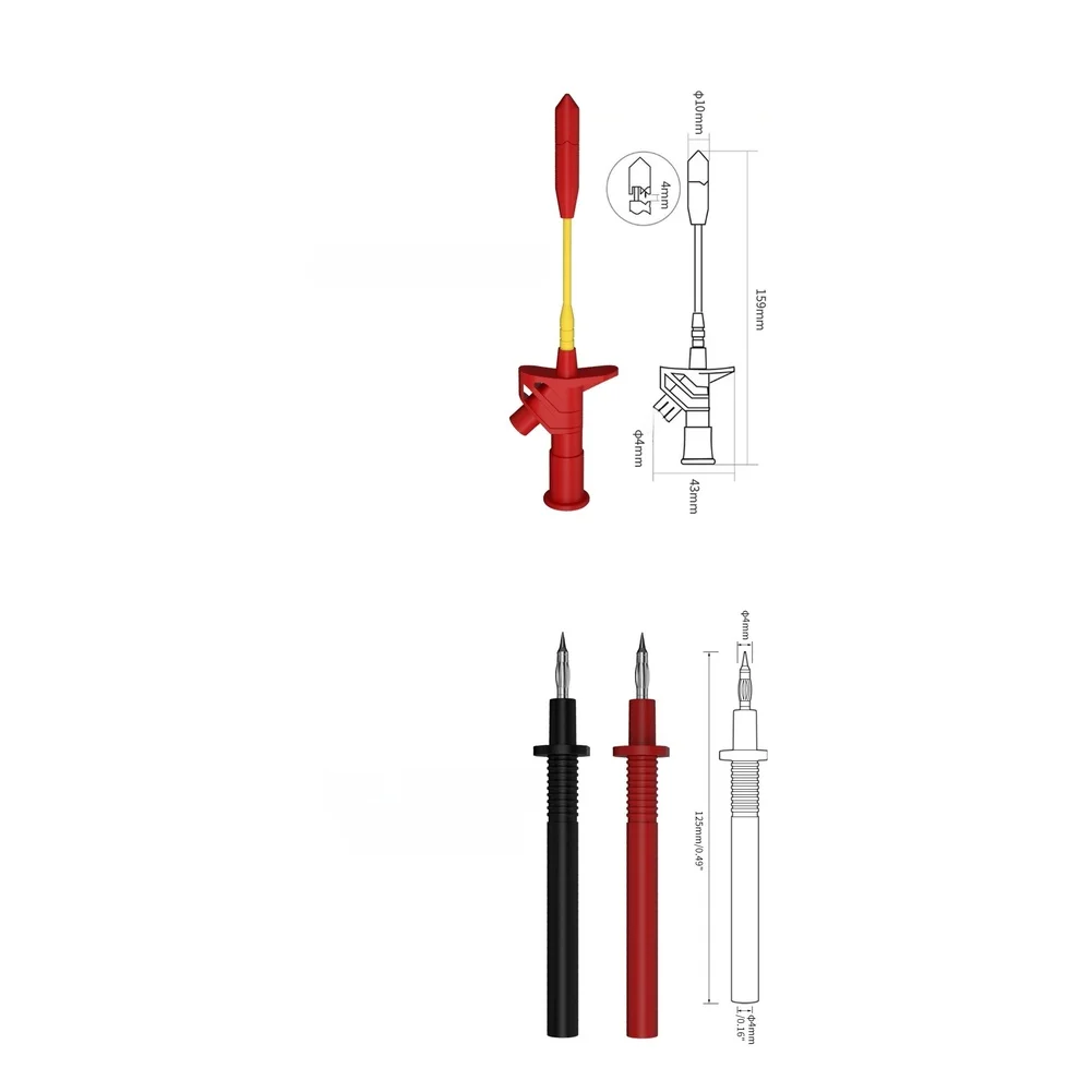Test Probe Kit 15 Piece Set with 4mm Connectors Non Invasive Hooks LED Indicators for Multimeter and Oscilloscope Use