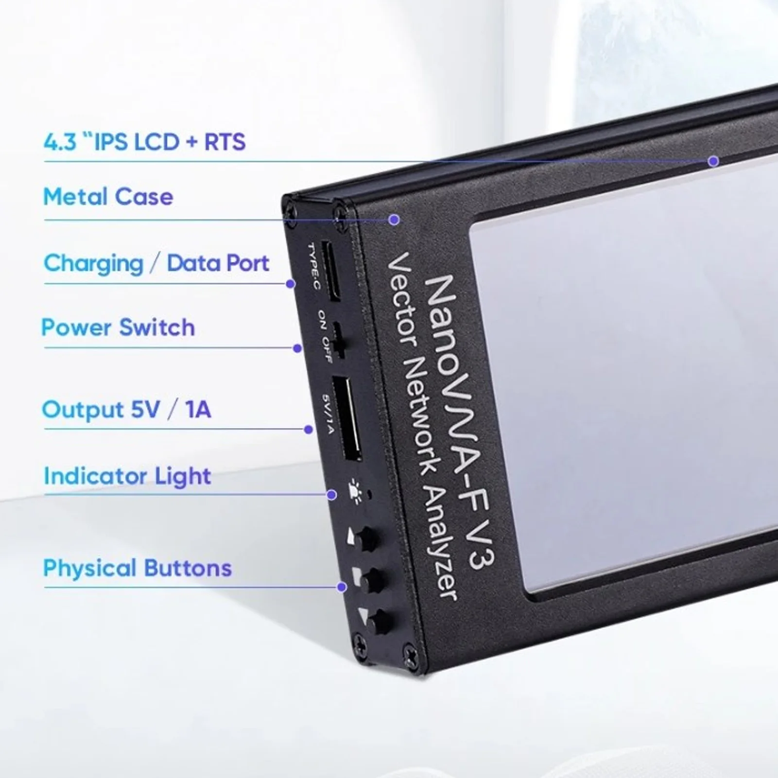 نطاق تردد محلل شبكة المتجهات 1 ميجا هرتز إلى 6 جيجا هرتز 4.3 بوصة شاشة تعمل باللمس تصميم محمول عالي الدقة محلل هوائي VHF UHF