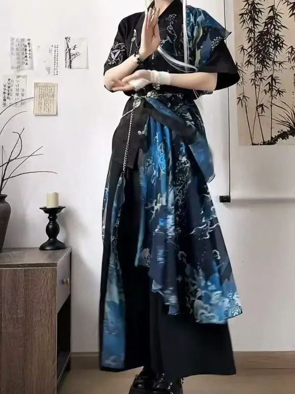 Niche Youthful Sense Top Shirt Men Women Printing Embroidery Hanfu New Chinese Style Prince Cosplay Outfit Trendy Street Clothes