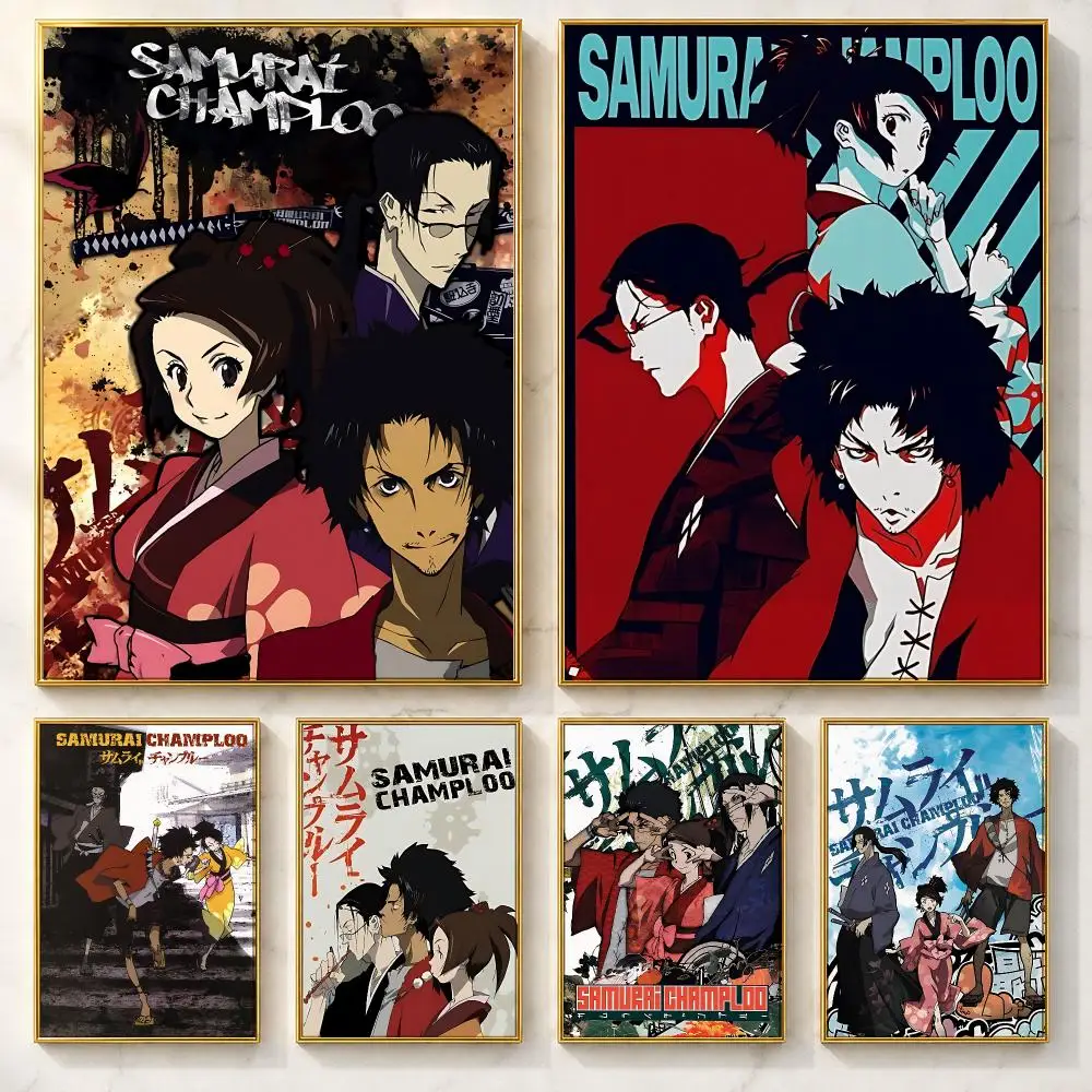 Trending Anime S-Samurai ChamplooS Poster Self-adhesive Art Poster Decoracion Painting Wall Art White Kraft Paper Home Decor