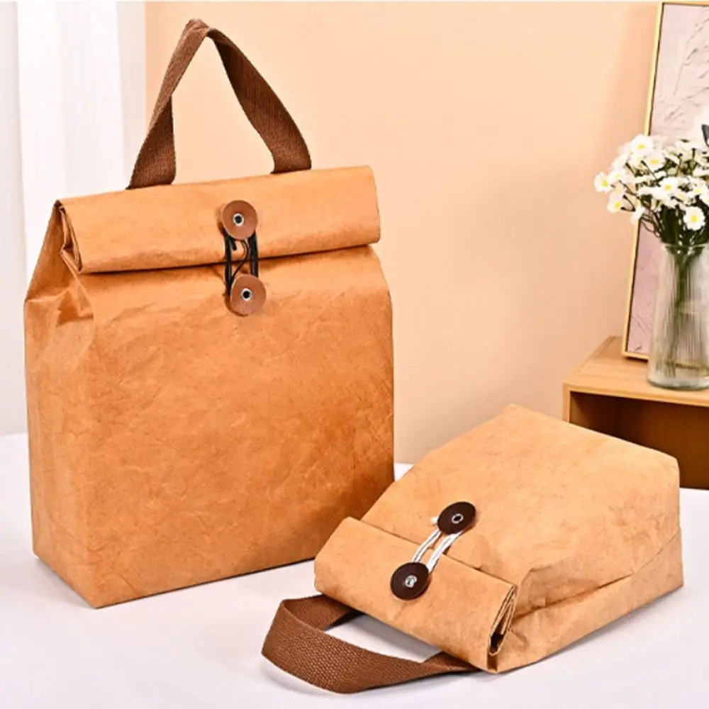 

Portable Kraft Paper Lunch Bag Large Capacity Leakproof Thermal Insulation Bag Handbag Dust-proof Lunch Tote Outdoor Picnic