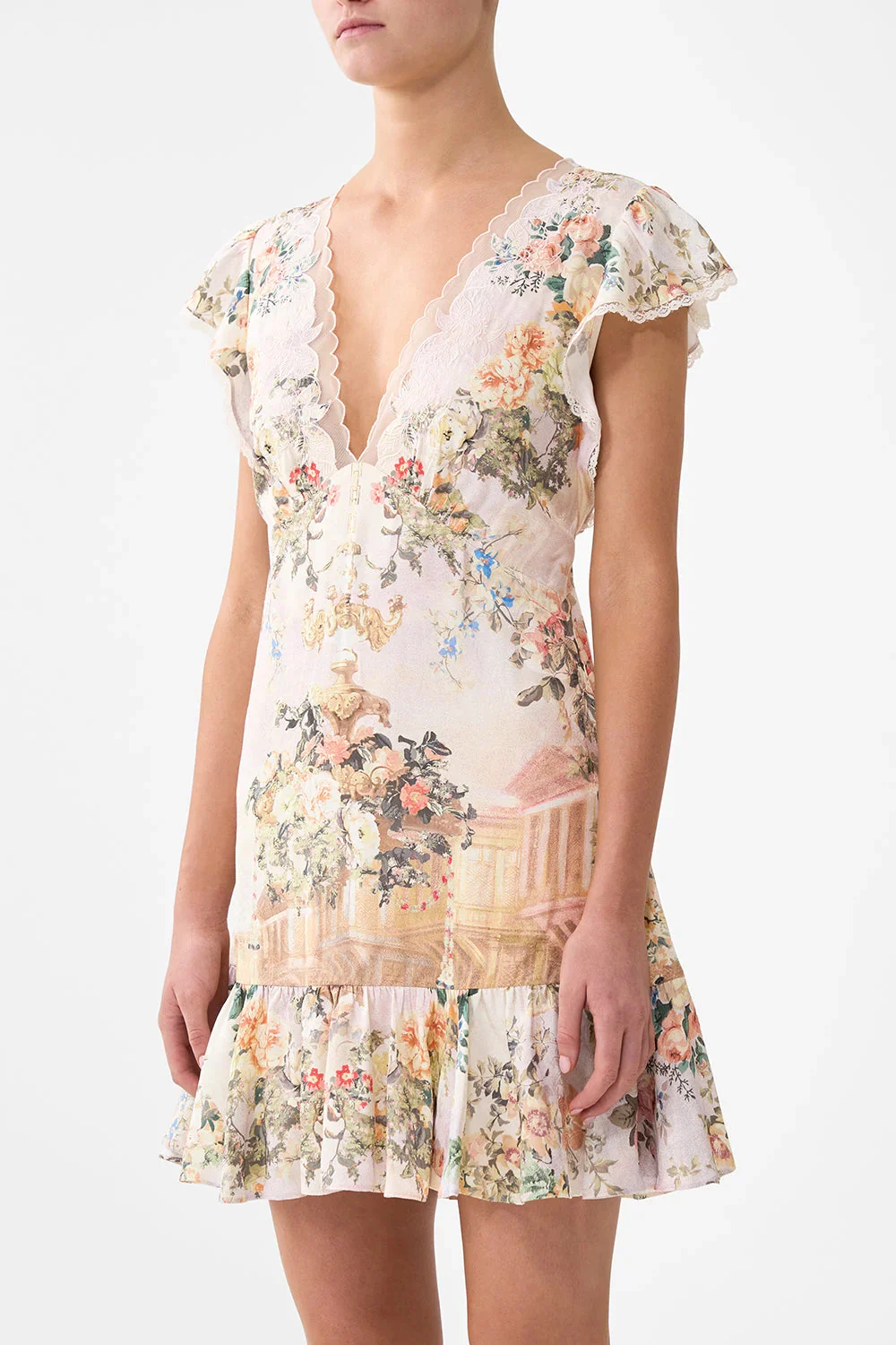 

Женское шелковое платье с цветочным принтом, вышивкой и пэчворком, V-образным вырезом, рукавами-бабочками, завышенной талией, элегантное мини-платье