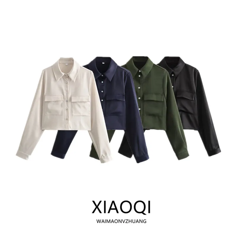 

Autumn 2023 Women's Design Sense Versatile ort Satin Feel irt Faionable Straight Cut Long Sve Top Quali Material