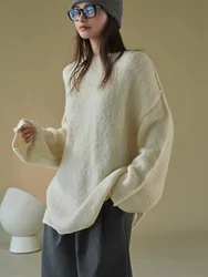 Autumn and winter women's casual solid color round neck long sleeved loose sweater