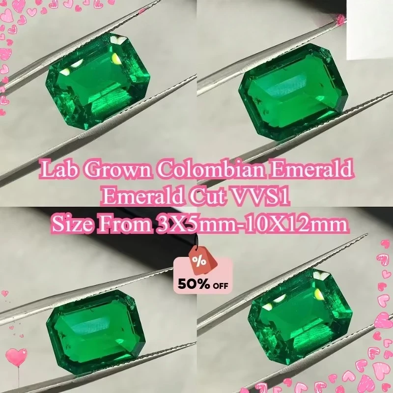 Colombian Emerald Lab Grown Gemstone Emerald Cut Available Hydrothermal Hand-cutting With Certificate For Jewelry Diy Making