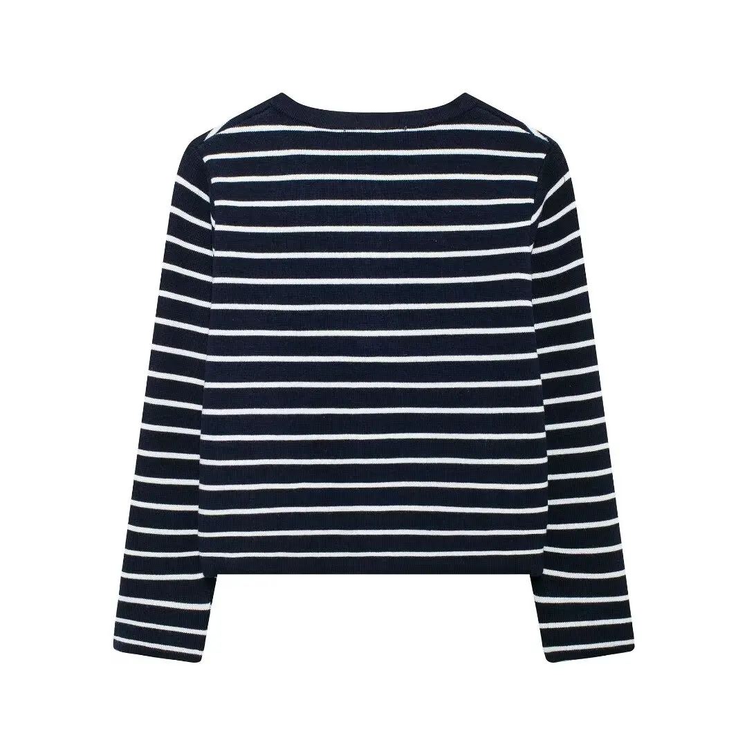 TRAF Striped Cropped Cardigan Women Autumn Knitwears Knitted Short Sweaters Cardigan for Women Long Sleeve Button Cardigan Woman