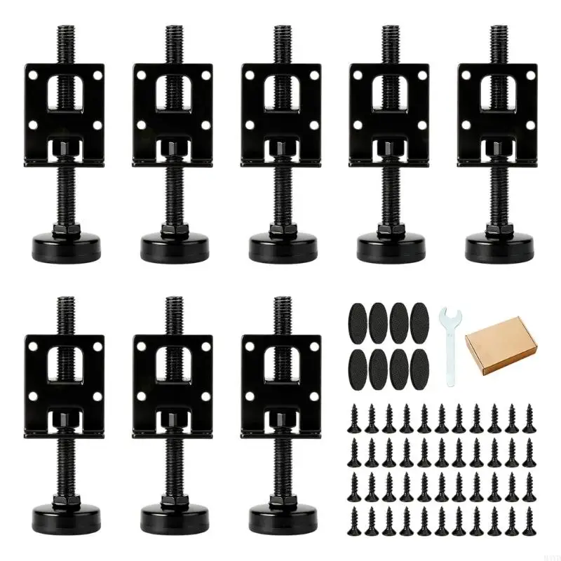Furniture Levelers with Four-Hole Mounting Plates and Slip-Reducing Bases for Storage Racks on Smooth Tile Flooring M4YD