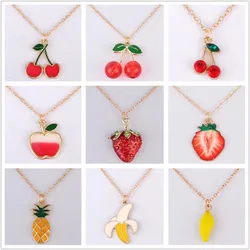 Enamel Fruit Apple Mango Banana Strawberry Cherry Necklace Choker Chain Pendant Necklace Fashion Costume Jewellery Boutique