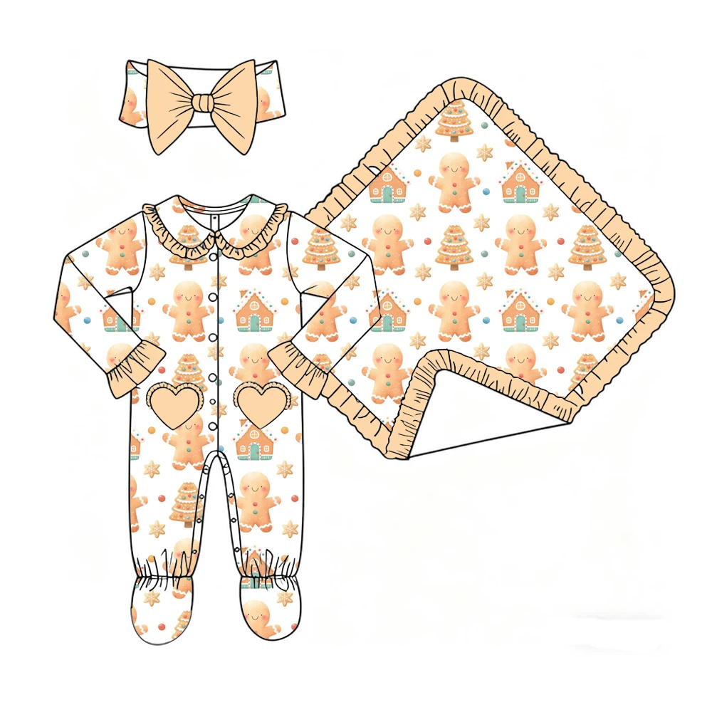 Christmas Set Baby Clothing Long-Sleeved Lace Romper Blanket 2-Piece Set Bow Cartoon Bow Print Boutique Children's Set