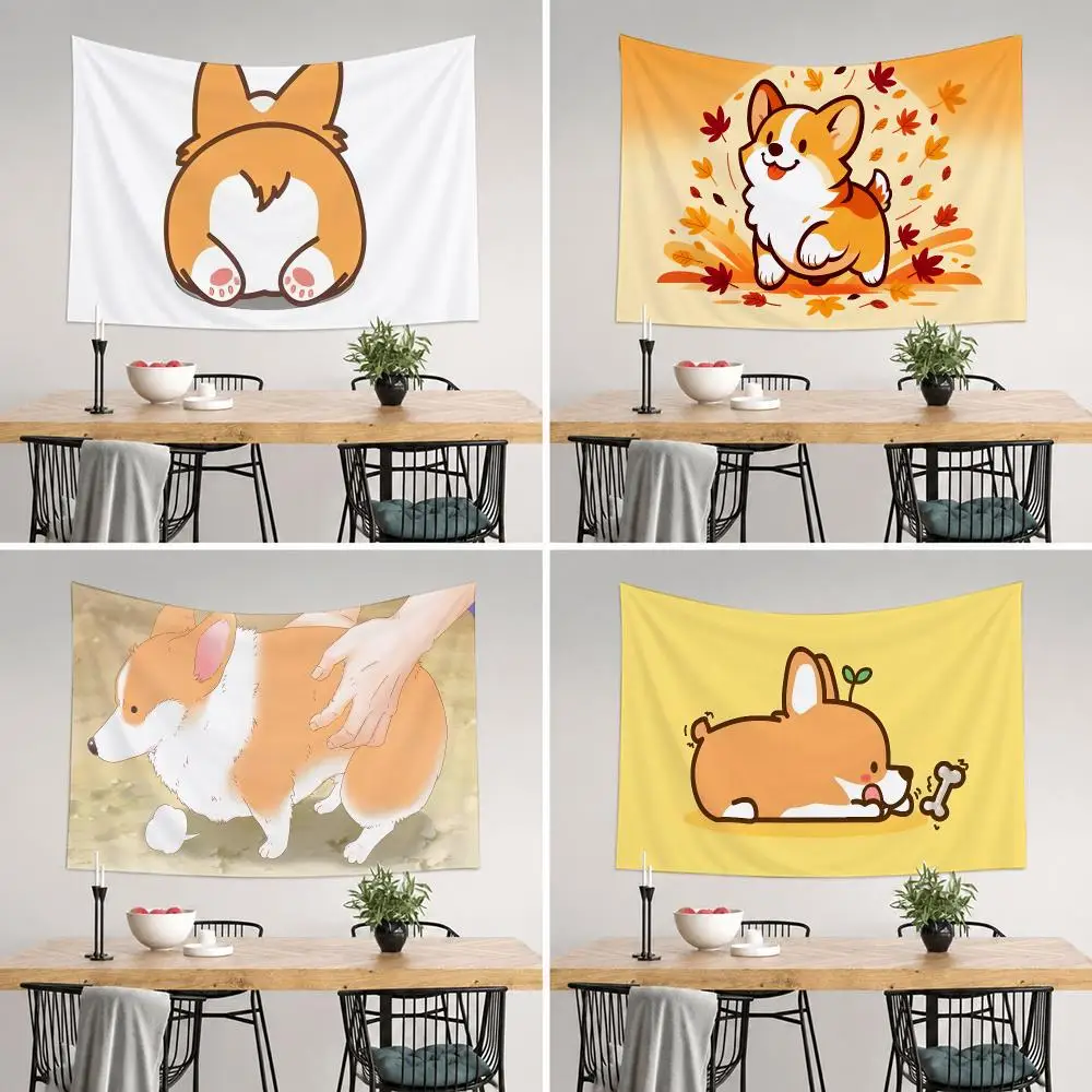 Cute Corgi Dog Tapestry Tapestry Wall Hanging For Bedroom Dorm Living Room Decor Aesthetic
