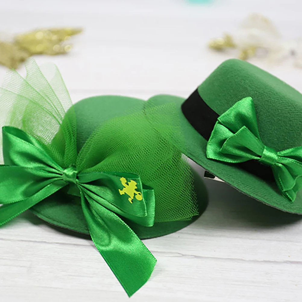 

6pcs Clover Hair Clip St Patrick's Day Headdress Green Theme Bowknot Hat Hairpin Set Women Festival Headb s Gift Box